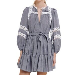 Maje Gingham Lace Trim Dress NWT Organic Cotton Size 40 (US 8) $395 Retail